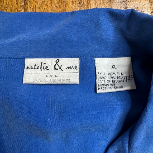VTG Natalie & Me 100% Silk Royal Blue Pants Suit and Blouse Set Womens Sz XL - Picture 12 of 15